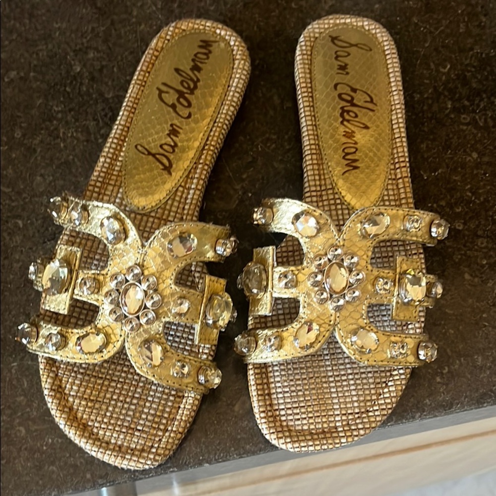 Sam Edelman Gold Jewel-Embellished Slide Sandals